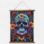 Blume Skull Wall Tapestry Wandteppich Mit Holzrahmen (Vorderseite)