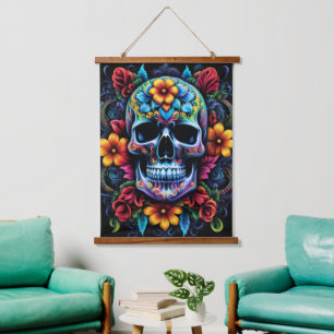 Blume Skull Wall Tapestry Wandteppich Mit Holzrahmen