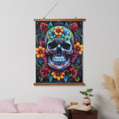 Blume Skull Wall Tapestry Wandteppich Mit Holzrahmen (Schlafzimmer)