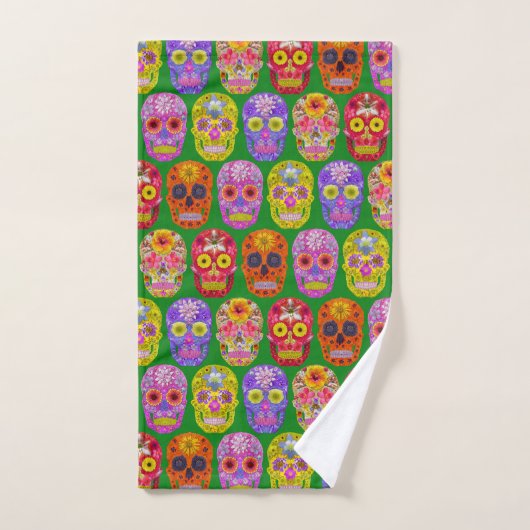 Blume Skulls Nahtloses Muster 2018 Badhandtuch Set (Handtuch)