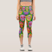Blume Skulls Nahtloses Muster 2018 Capri Leggings (Vorderseite)
