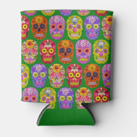 Blume Skulls Nahtloses Muster 2018 Dosenkühler (Vorderseite)