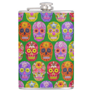 Blume Skulls Nahtloses Muster 2018 Flachmann