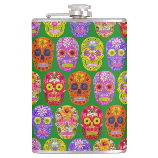 Blume Skulls Nahtloses Muster 2018 Flachmann (Vorderseite)