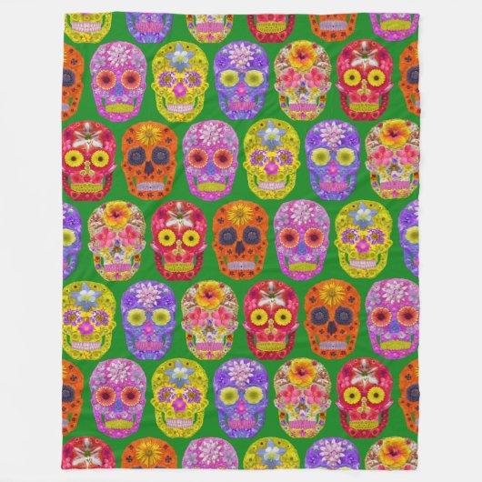 Blume Skulls Nahtloses Muster 2018 Fleecedecke (Vorderseite)