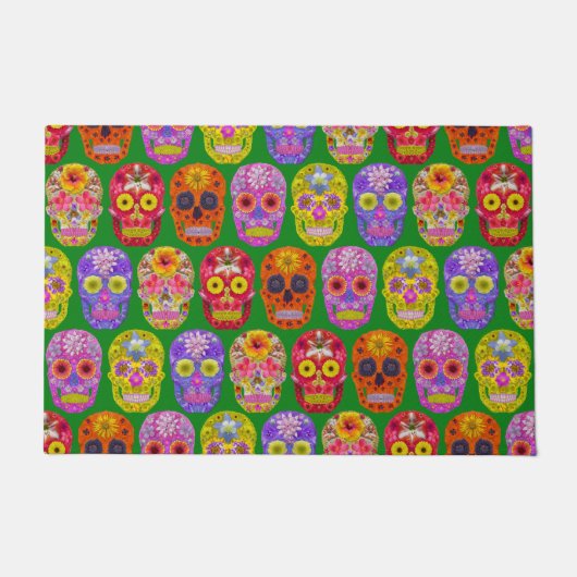 Blume Skulls Nahtloses Muster 2018 Fußmatte (Vorderseite)