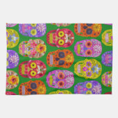 Blume Skulls Nahtloses Muster 2018 Geschirrtuch (Horizontal)