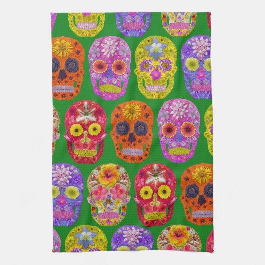 Blume Skulls Nahtloses Muster 2018 Geschirrtuch (Vertikal)