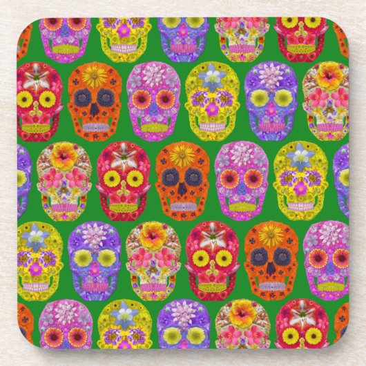 Blume Skulls Nahtloses Muster 2018 Getränkeuntersetzer (Vorderseite)