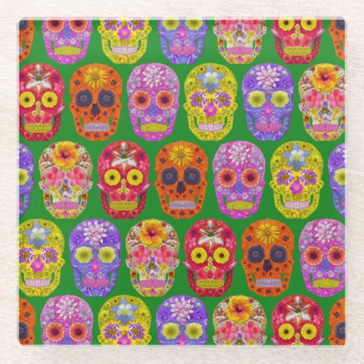 Blume Skulls Nahtloses Muster 2018 Glasuntersetzer (Vorderseite)