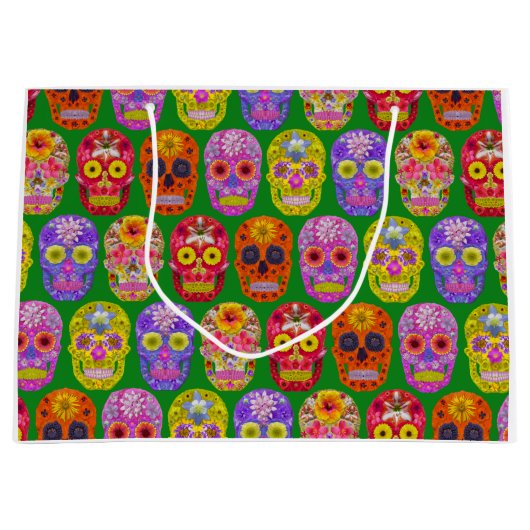 Blume Skulls Nahtloses Muster 2018 Große Geschenktüte (Vorderseite)
