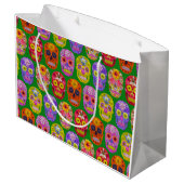 Blume Skulls Nahtloses Muster 2018 Große Geschenktüte (Rückseite Schrägansicht)