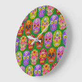 Blume Skulls Nahtloses Muster 2018 Große Wanduhr (Winkel)