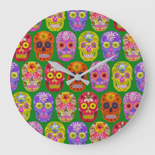 Blume Skulls Nahtloses Muster 2018 Große Wanduhr (Vorderseite)