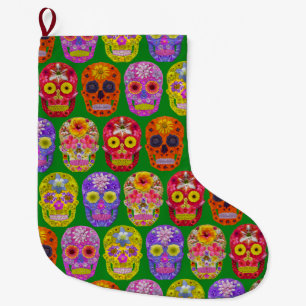 Blume Skulls Nahtloses Muster 2018 Großer Weihnachtsstrumpf