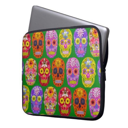 Blume Skulls Nahtloses Muster 2018 Laptopschutzhülle (Vorderseite Links)