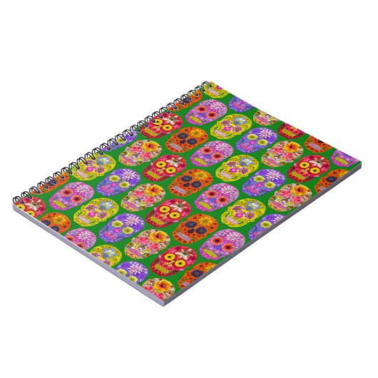 Blume Skulls Nahtloses Muster 2018 Notizblock (Linke Seite)