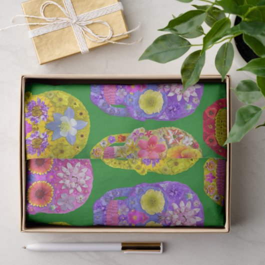 Blume Skulls Nahtloses Muster 2018 Seidenpapier (Geschenk)