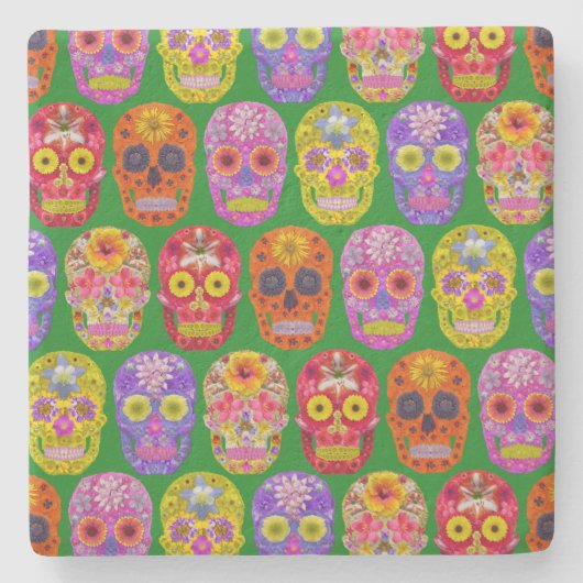 Blume Skulls Nahtloses Muster 2018 Steinuntersetzer (Vorderseite)