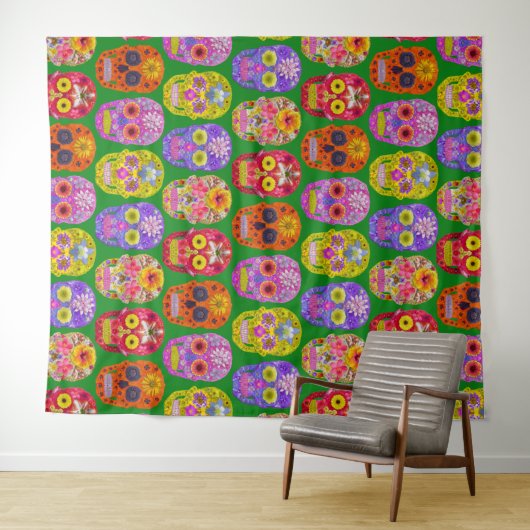 Blume Skulls Nahtloses Muster 2018 Wandteppich (Beispiel (Horizontal))