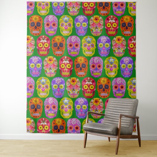 Blume Skulls Nahtloses Muster 2018 Wandteppich (Beispiel)