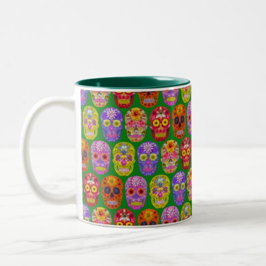 Blume Skulls Nahtloses Muster 2018 Zweifarbige Tasse (Links)