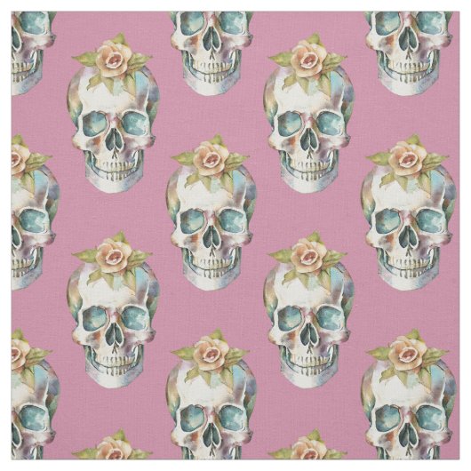 Blume Skulls - Rosa - Stoff (Muster)