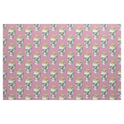 Blume Skulls - Rosa - Stoff (Fat Quarter (45,7 x 55,9 cm))
