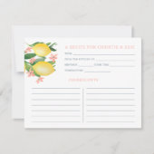Blume Soft Pink Lemons Dusche Rezeptkarte Einladung (Vorderseite)