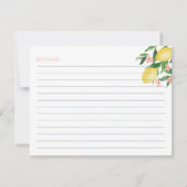 Blume Soft Pink Lemons Dusche Rezeptkarte Einladung (Rückseite)