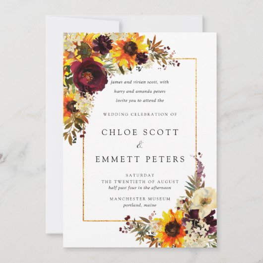 Blume Sonnenblumen Rose Rustikale Hochzeit Einladung (Vorderseite)