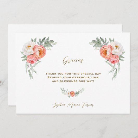 Blume Spanisch Gracias Baby Dusche Dankeskarte (Vorne/Hinten)