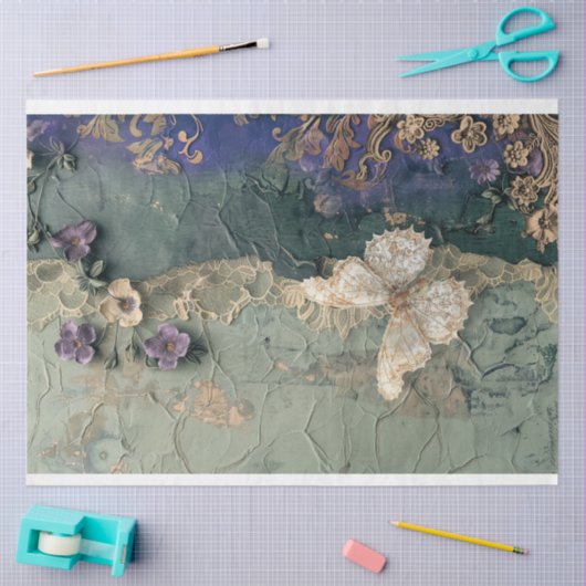 Blume & Spitzen, dunkles Shabby Chic, Schmetterlin Seidenpapier (Basteln)