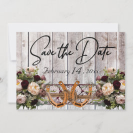 Blume, Spitzen & Horseshoes Burgundy Ribbon Weddin Save The Date