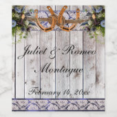 Blume, Spitzen und Hufeisen, blaues Band 2 Weinetikett (Einzelnes Label)