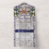 Blume, Spitzen und Hufeisen, blaues Band All In One Einladung (Innen Boden)