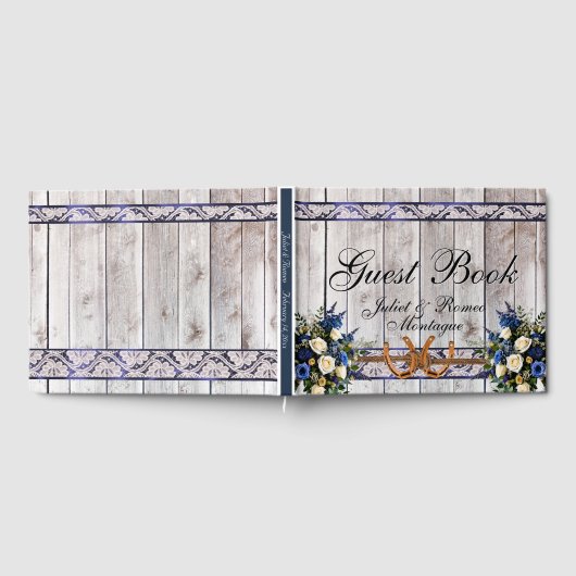 Blume, Spitzen und Hufeisen, blaues Band Gästebuch (Voll)