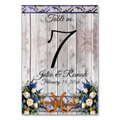 Blume, Spitzen und Hufeisen, blaues Band Tischnummer (Rückseite)