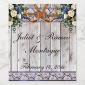 Blume, Spitzen und Hufeisen, blaues Band Weinetikett (Einzelnes Label)