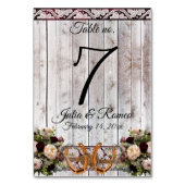 Blume, Spitzen und Hufeisen, Burgund-Band Tischnummer (Rückseite)