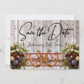 Blume, Spitzen und Hufeisen Hochzeit mit rotem Rib Save The Date (Vorderseite)