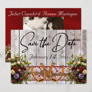 Blume, Spitzen und Hufeisen Hochzeit mit rotem Rib Save The Date