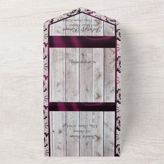 Blume, Spitzen und Hufeisen, Lila Band All In One Einladung (Außenbereich)