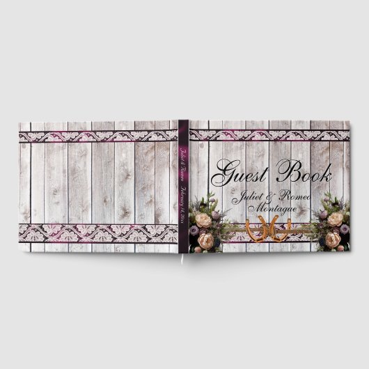 Blume, Spitzen und Hufeisen, Lila Band Gästebuch (Voll)