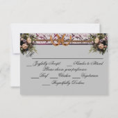 Blume, Spitzen und Hufeisen, Lila Hochzeit mit Rib RSVP Karte (Rückseite)