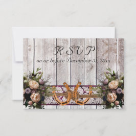 Blume, Spitzen und Hufeisen, Lila Hochzeit mit Rib RSVP Karte