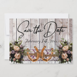 Blume, Spitzen und Hufeisen, Lila Hochzeit mit Rib Save The Date