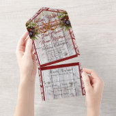 Blume, Spitzen und Hufeisen, rotes Band All In One Einladung (Abreißen)