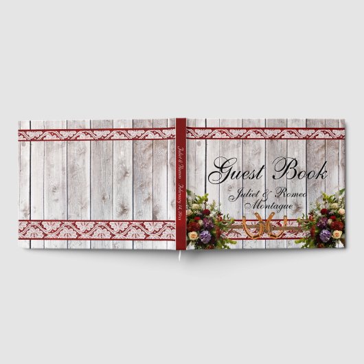 Blume, Spitzen und Hufeisen, rotes Band Gästebuch (Voll)