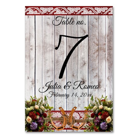 Blume, Spitzen und Hufeisen, rotes Band Tischnummer (Rückseite)